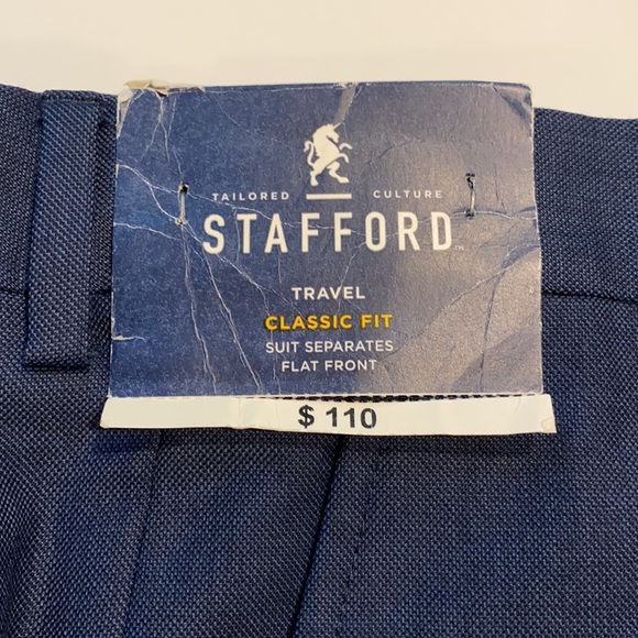 Stafford SZ 44 x 32 Mid Blue Classic Fit Flat Front Trousers Dress Pants - Picture 3 of 12